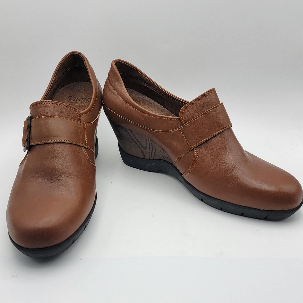 Sanita Brown Shoes Wedge Heel Pumps w/ Buckle Maralyn‎ SIZE 40; US 9.5. #1617